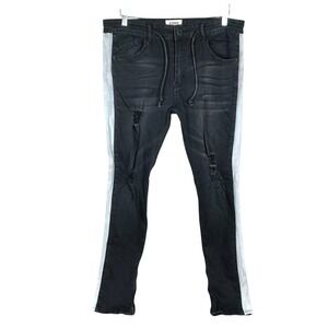 NEW KDNK Skinny‎ Jeans Distressed Destroyed Ankle Zip Side Stripe Mens L Black